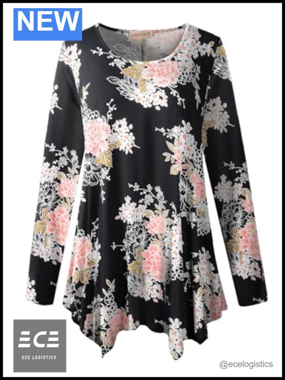 Long Sleeve Flowy Tunic Top Loose Fit Plus Size Floral Shirt